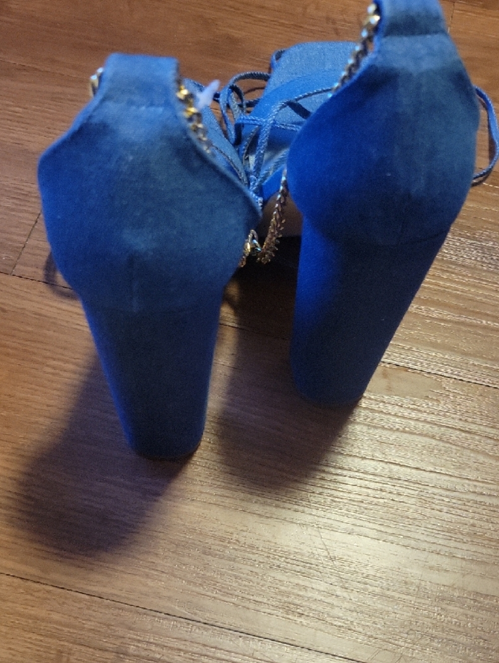Liliana Royal Blue Lace-Up Heeled Sandals with Gold Chain Detail - Picture 2 of 5